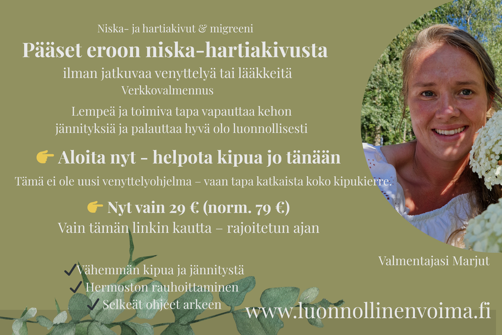 Pääset eroon niska-hartiakivusta ilman jatkuvaa venyttelyä tai lääkkeitä by Marjut Kuokkanen